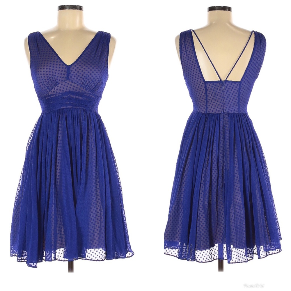 HD in Paris Flared Clipdot Dress Cobalt Blue 2
